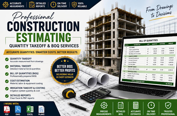 provide professional construction estimating, quantity takeoff and boq services