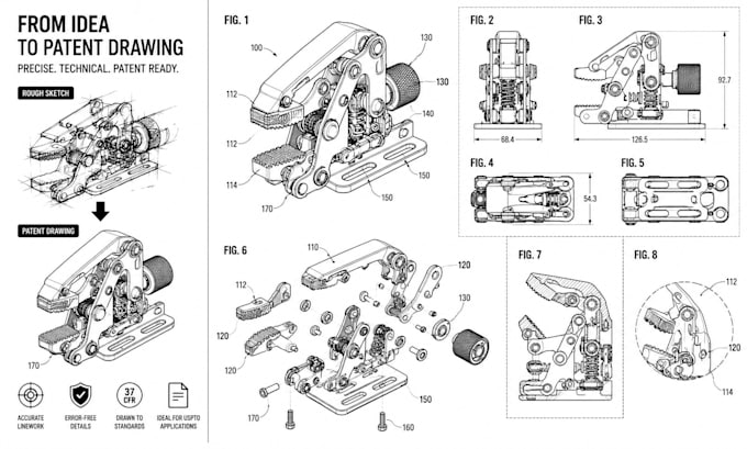 draw uspto and wipo utility and design patent drawings and patent illustrations