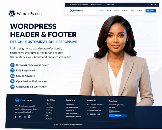 design or customize wordpress header and footer professionally