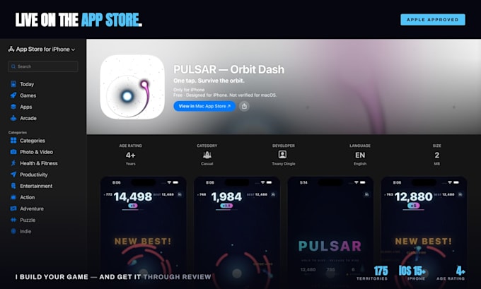 build and publish your one touch arcade game to the app store