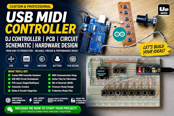 develop custom usb midi controller dj controller hardware pcb circuit schematics