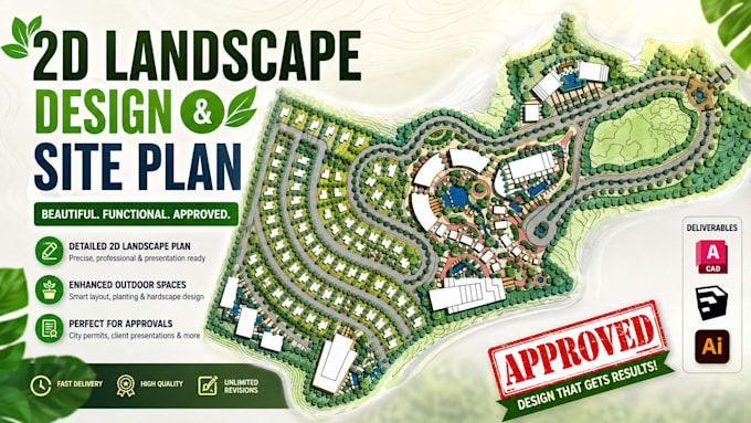 draw landscape master plan, site plan, lot subdivison blueprint in autocad