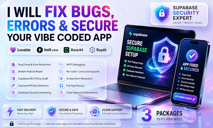 fix bugs and secure your lovable bolt base44 vibe coded app
