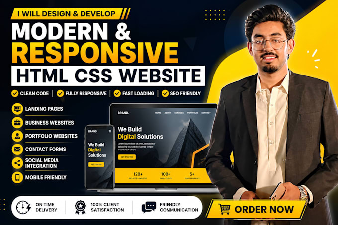 design and develop a responsive HTML CSS website