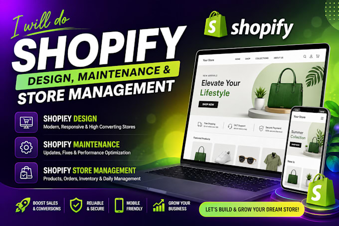 do shopify design, shopify development maintenance, shopify store management
