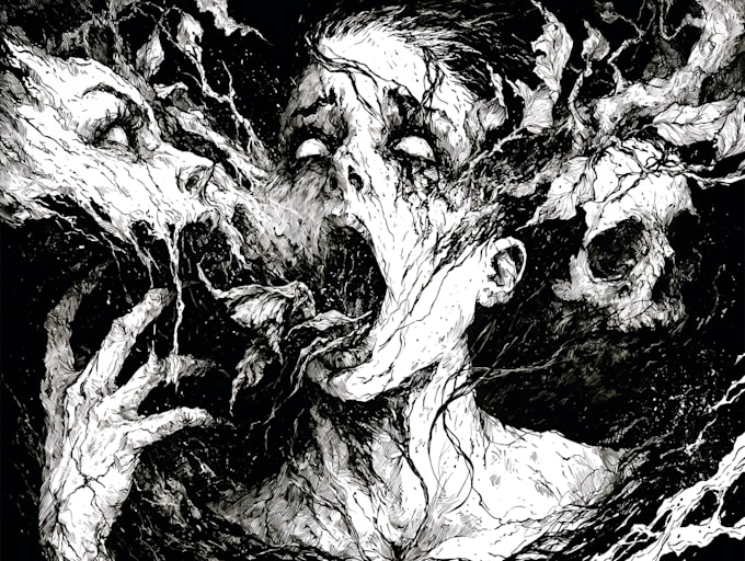 draw black and white dark horror fantasy art