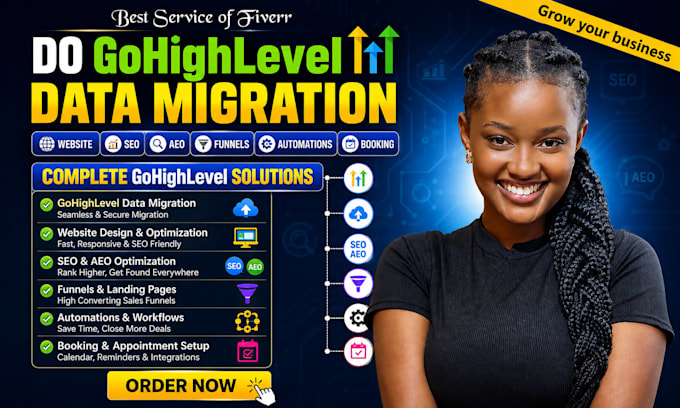 do gohighlevel data migration website SEO, aeo, funnels, automations and booking