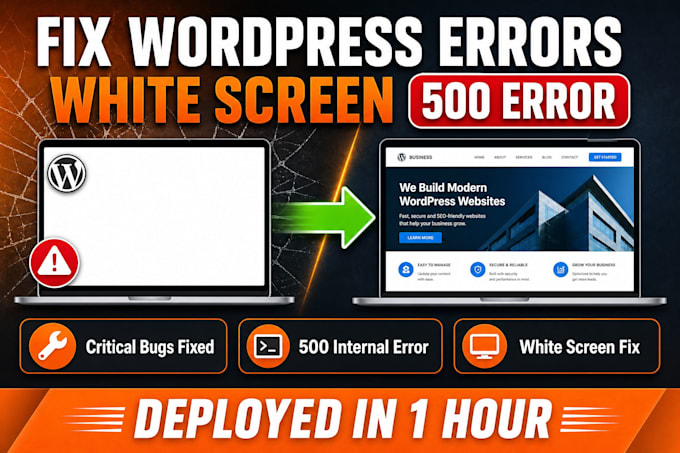 fix wordpress white screen 500 error and critical bugs in 1hr