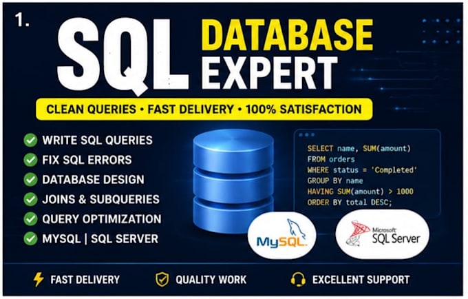 write sql queries, fix sql errors, and optimize databases