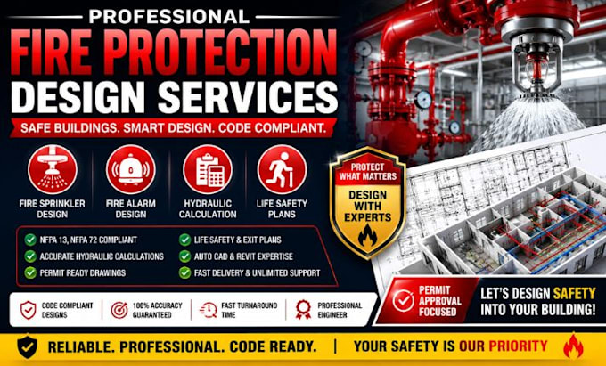 design fire sprinkler fire alarm hydraulic calculation life safety plan