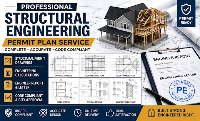 design full structural plan for permit, calculations, engineer report and letter