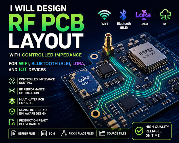 rf pcb layout with controlled impedance for wifi, bluetooth, lora and iot device