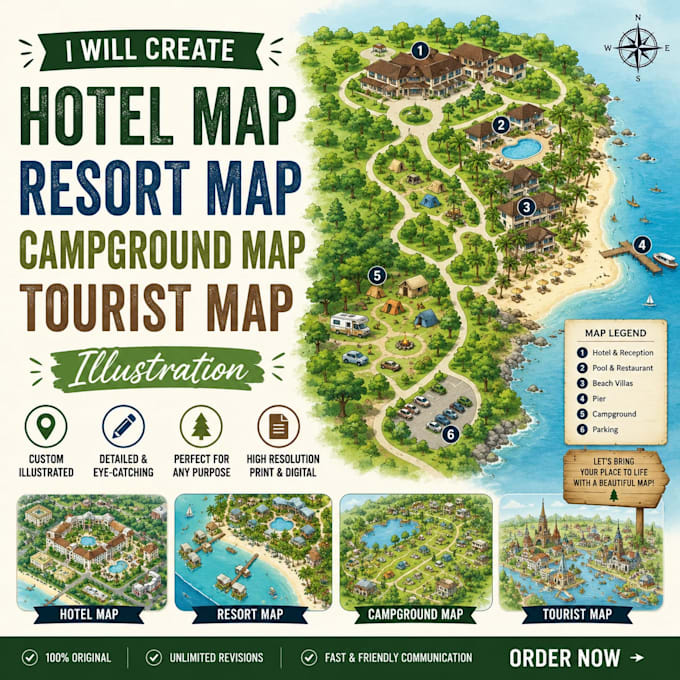 create hotel map resort map campground map tourist map illustration
