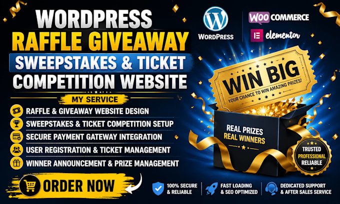 design wordpress raffle giveaway website, sweepstakes ticket competition website