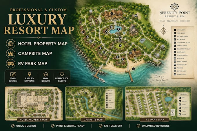 design luxury resort map hotel property map campsite map rv park map