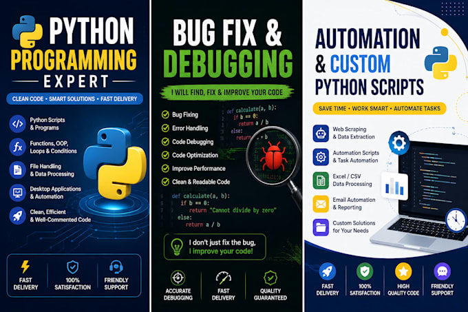 write, debug, fix and optimize python scripts and programs