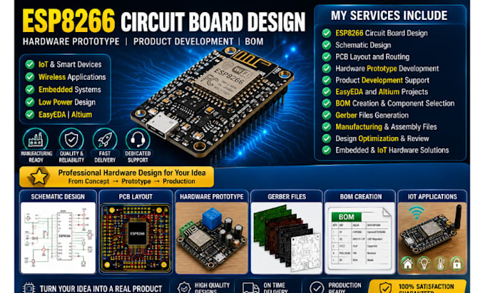 esp8266 hardware prototype and circuit board design with bom in easyeda altium