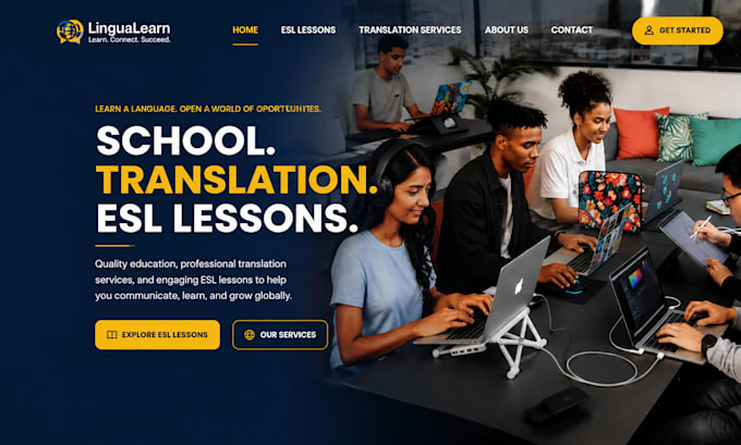 build wix language school website, translation services web, esl lessons website