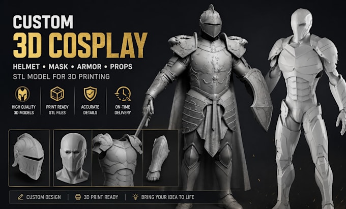 create custom 3d cosplay helmet, mask, armor and stl model for 3d printing