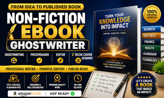 be your non fiction ebook ghostwriter, proofreader, editor, book cover designer