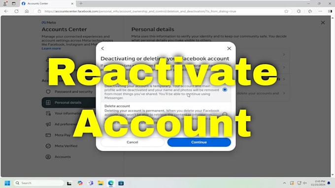 do fb reactivation and ig reactivation base on your requirement