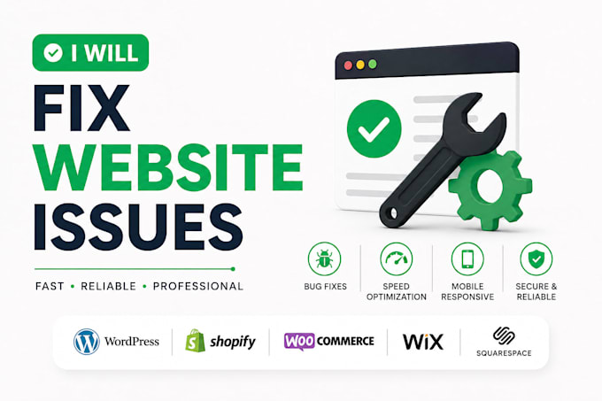fix wordpress shopify woocommerce squarespace wix website issues