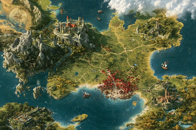 draw an fantasy map illustration isometric map