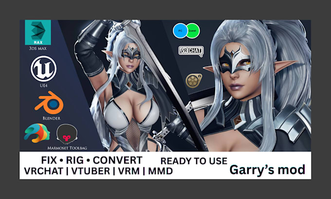 fix, rig, convert and optimize vrchat, 3d vtuber, vrm, mmd koikatsu, gmod modele
