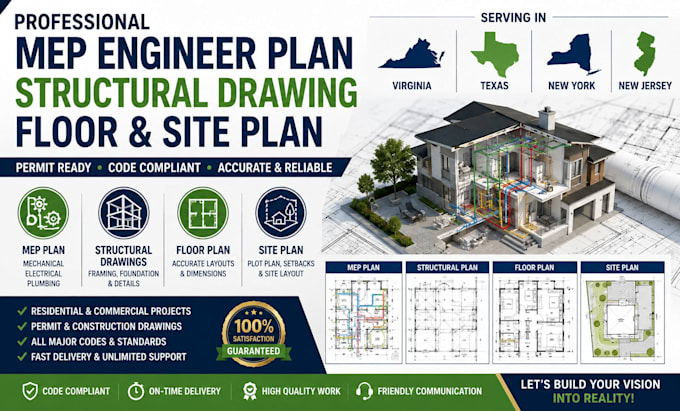 mep engineer plan structural drawing floor and site plan in virginia texas ny nj