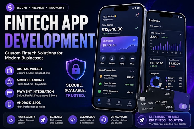 develop a secure fintech app, digital wallet, and banking app