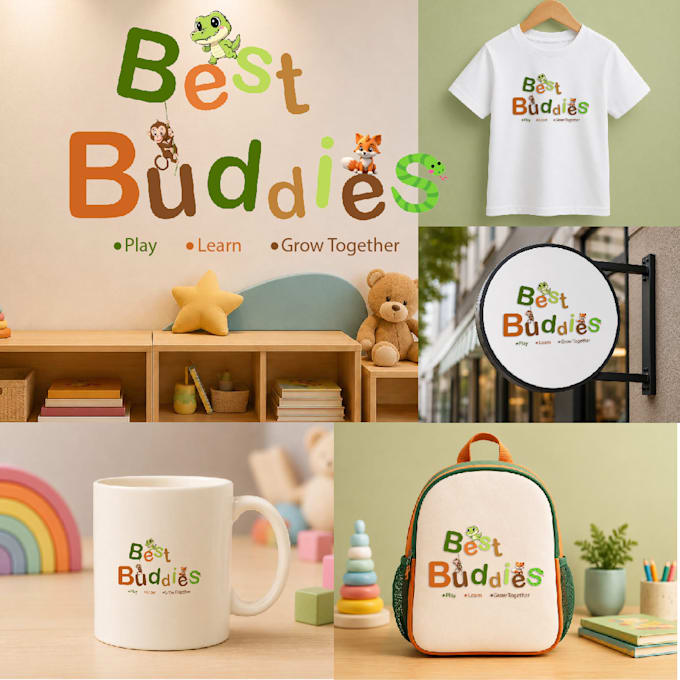 create premium kids brand logo mockup presentation