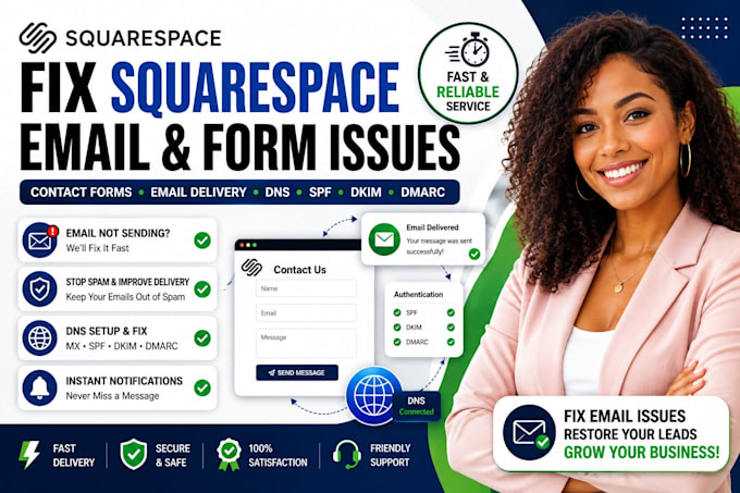 fix squarespace contact form email delivery, spam, dns and notification issues