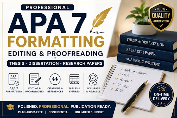 proofread, edit, and format your thesis, dissertation in apa 7, mla, harvard