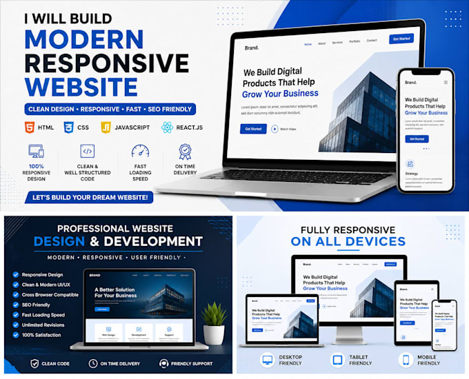 build a responsive website using HTML CSS javascript react