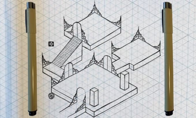 hand draw an isometric dungeon map for dnd and rpg games