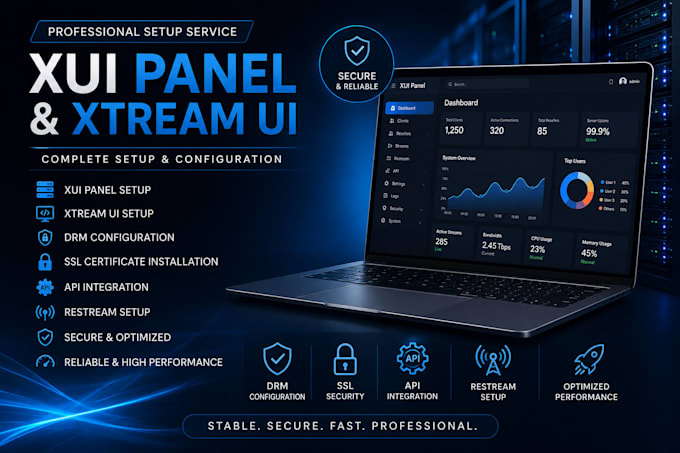 setup xui panel, xtream ui, drm, ssl, api integration, restream setup