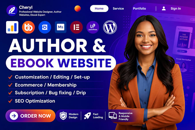 design author website, book author website, ebook website, author landing page