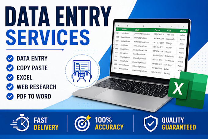 do fast and accurate data entry, excel, and web research