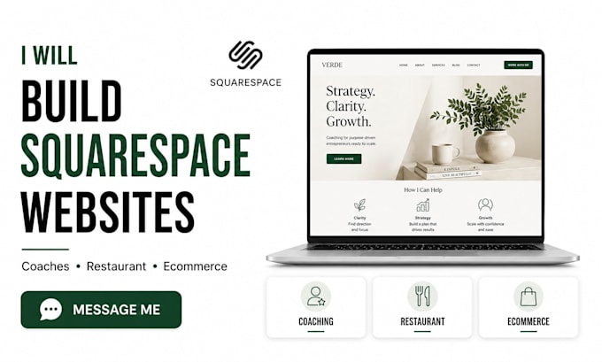 build squarespace coaches website, restaurant, ecommerce squarespace website
