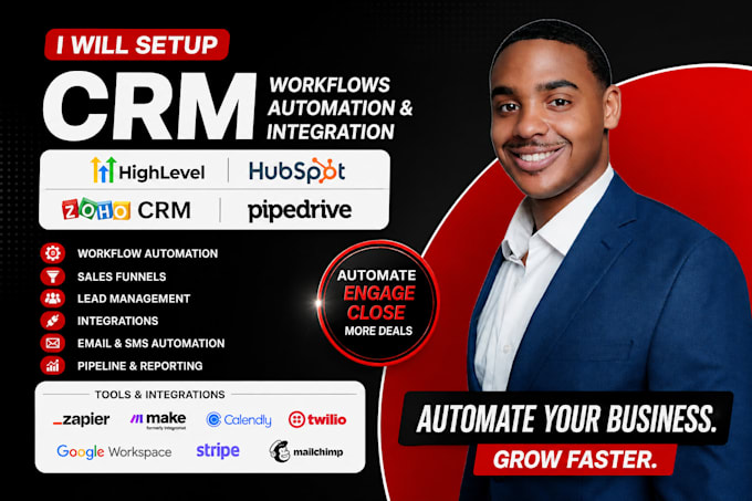setup gohighlevel crm, hubspot, zoho, pipedrive crm workflows automation