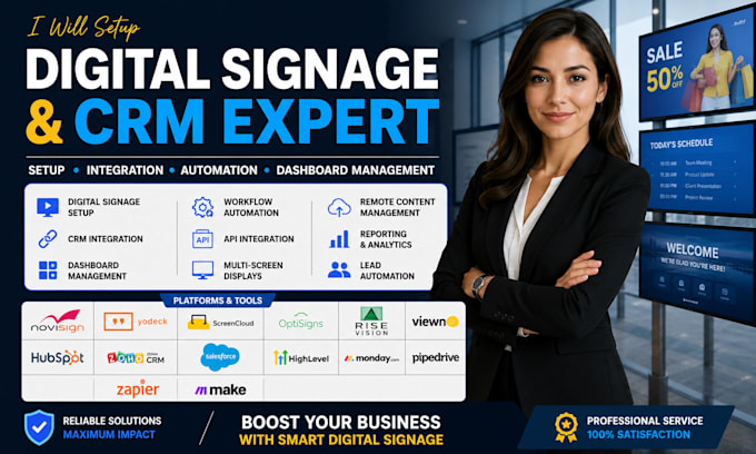 setup digital signage crm integration, automation, dashboard management