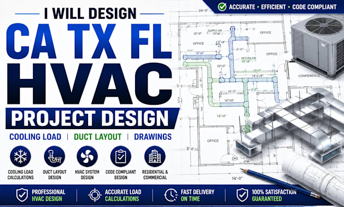 design ca tx fl hvac project cooling load duct