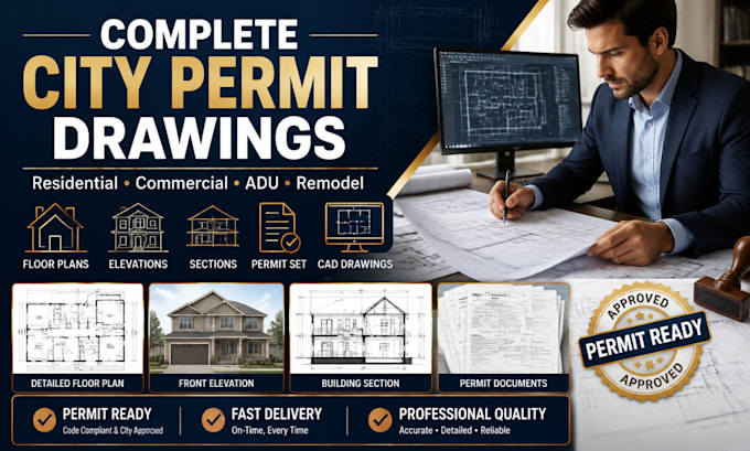 create complete city permit drawings for residential and commercial projects