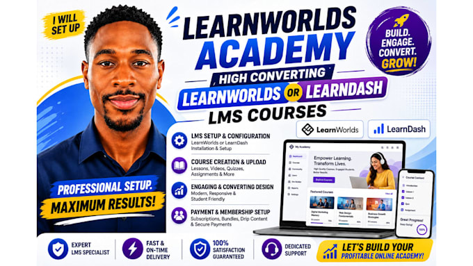 set up learnworlds academy, online course on learnworlds, learndash, tutor lms