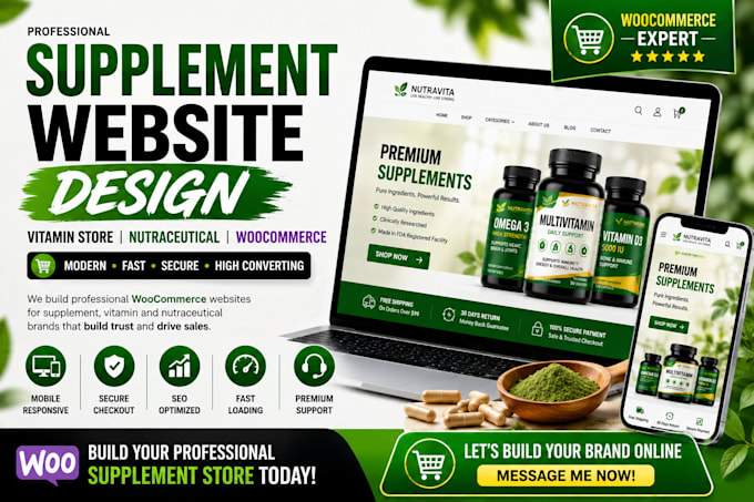build supplement website vitamin website nutraceutical woocommerce store
