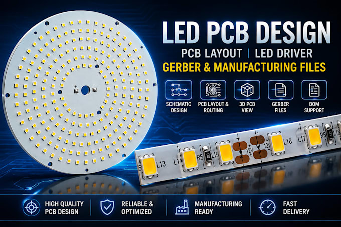 design led pcb, pcb layout, led driver, gerber and pcb manufacturing files