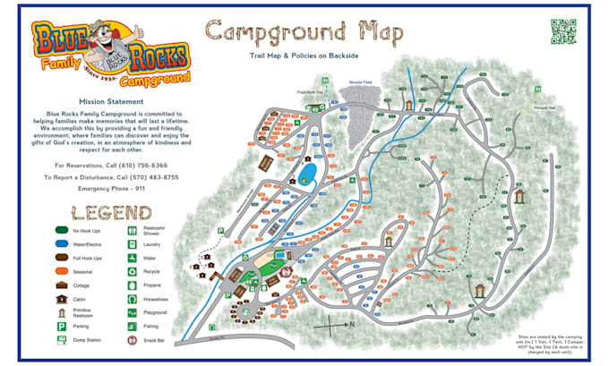 design custom campground map, rv park map, resort map and vector site map