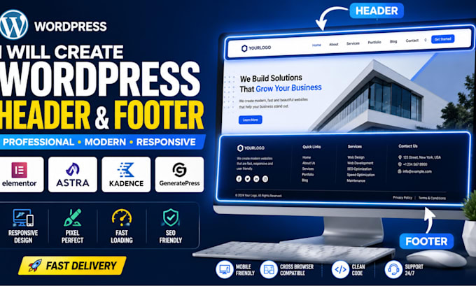 create custom header footer using elementor pro