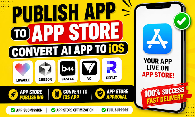 publish app to app store, convert lovable cursor base44 v0 replit ai app to ios