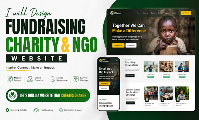 design fundraising website, charity website, donation website, ngo website